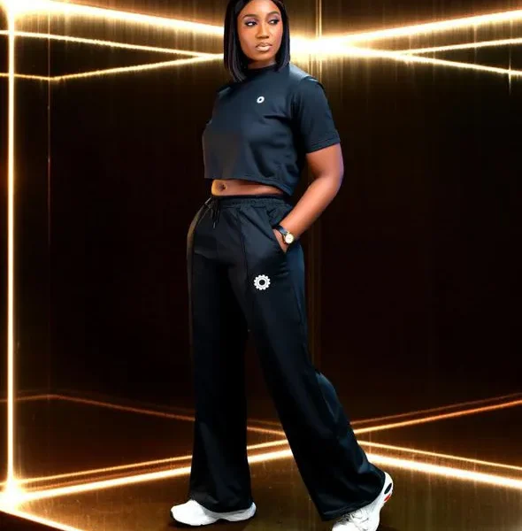 Noir Flux Cropped Tee and Flare Pants Set